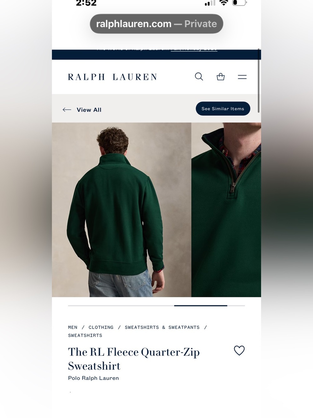 NWOT POLO RALPH LAUREN Sweatshirt Mens L Green Quarter Zip Fleece Lined $150 - Picture 3 of 14